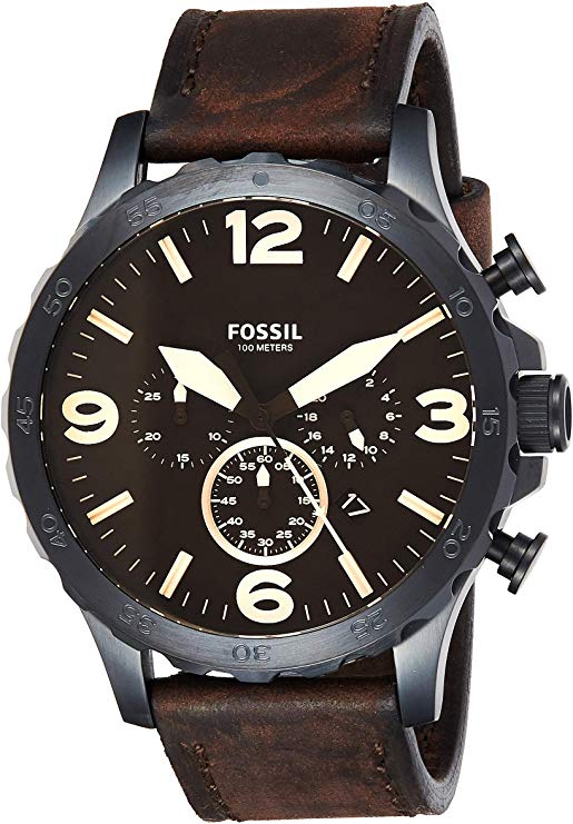 Fossil Nate Chronograph Brown Dial Brown Leather Strap Watch for Men - JR1487