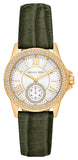 Michael Kors MK4720 Mini Everest Analog Quartz Women's Watch – White Dial & Green Leather Strap with Crystals