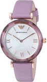 Emporio Armani AR11003 Gianni Quartz Women's Watch – Mother of Pearl Dial & Purple Leather Strap