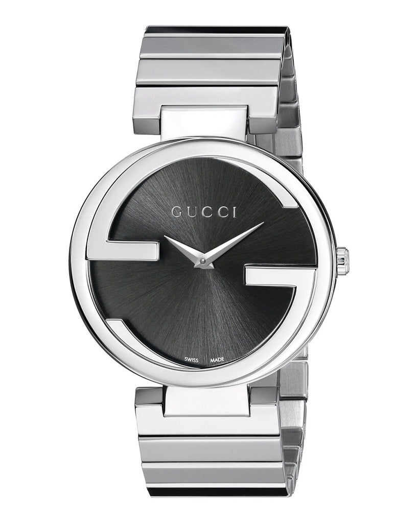 Gucci G Interlocking Black Dial Silver Steel Strap Watch For Women - YA133307