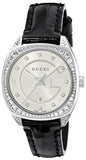 Gucci YA142507 GG2570 Diamonds Women's Watch – Silver Dial & Black Leather Strap
