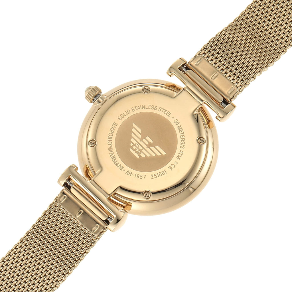 Emporio Armani Retro Gold Dial Gold Mesh Bracelet Watch For Women - AR1957