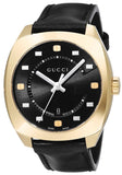 Gucci YA142310 GG2570 Men's Watch – Black Dial & Black Leather Strap