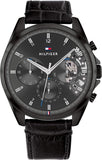 Tommy Hilfiger Baker Chronograph Black Dial Black Leather Strap Watch For Men  - 1710452