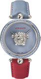 Versace VCO070017 Palazzo Empire Quartz Women's Watch – Blue Dial & Blue/Red Leather Strap