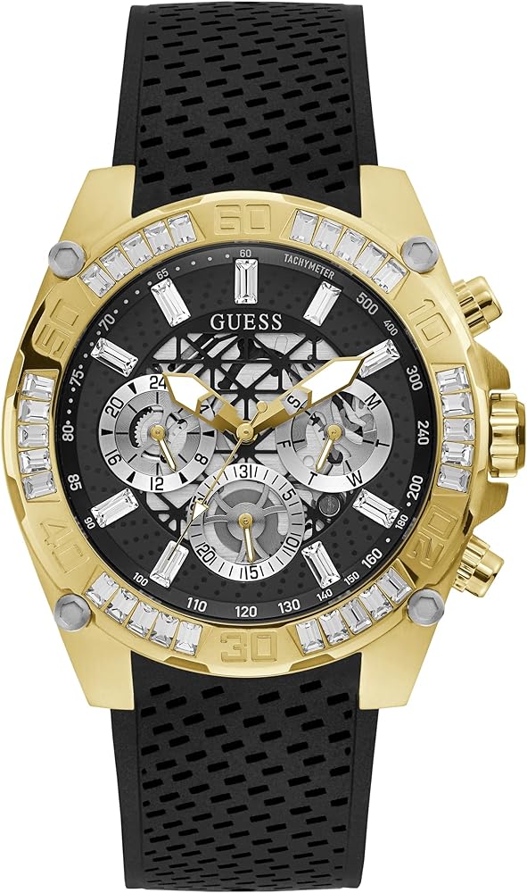 Guess Trophy Multifunction Black Dial Black Rubber Strap Watch for Men - GW0333G2