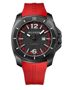Tommy Hilfiger Windsurf Black Dial Red Rubber Strap Watch for Men - 1791112