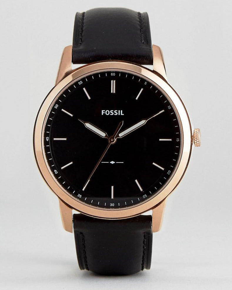 Fossil The Minimalist Black Dial Black Leather Strap Watch for Men - FS5376