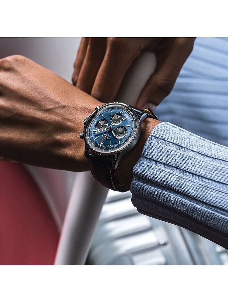 Breitling Navitimer B01 Chronograph 41 Blue Dial Black Leather Strap Watch for Men - AB0139241C1P1