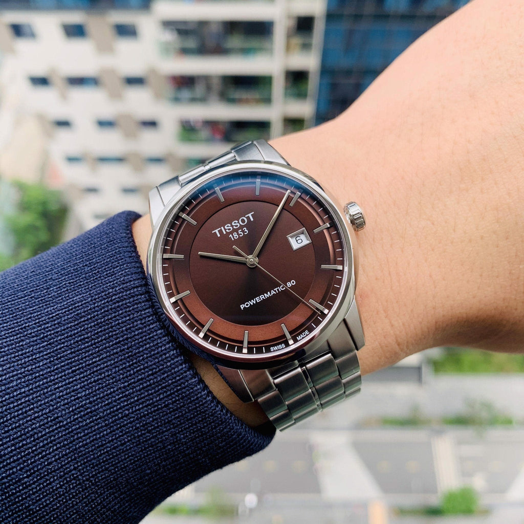 Tissot Luxury Powermatic 80 Brown Dial Silver Steel Strap Watch For Men - T086.407.11.291.00