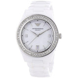 Emporio Armani Ceramica White Mother of Pearl Dial Stainless Steel Strap Watch For Women - AR1426