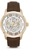 Fossil ME3043 Townsman Automatic Skeleton Men’s Watch – Gold Dial with Brown Leather Strap