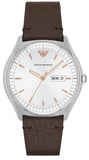 Emporio Armani AR1999 Dress Quartz Men's Watch – White Dial & Brown Leather Strap