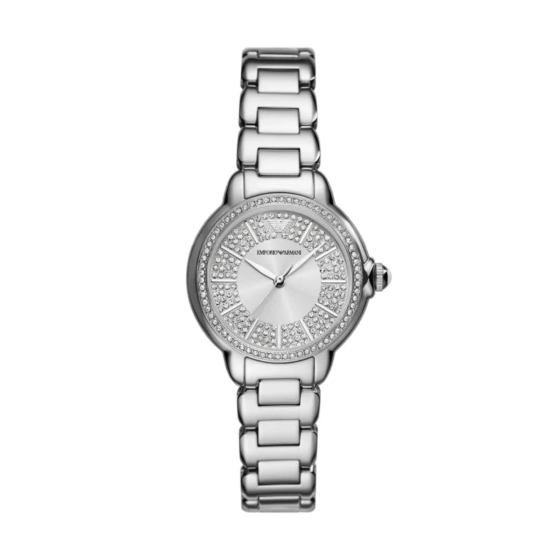 Emporio Armani Mia Three Crystals Silver Dial Silver Steel Strap Watch For Women - AR11632