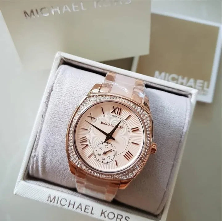 Michael Kors Bryn Rose Gold Dial Two Tone Steel Strap Watch for Women - MK6135