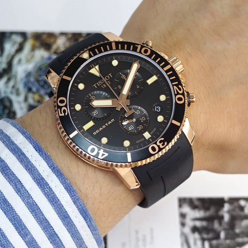 Tissot Seastar 1000 Chronograph Black Dial Black Rubber Strap Watch For Men - T120.417.37.051.00