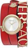 Versace VEBN00418 V-Flare Quartz Women's Watch – Silver Dial & Red Leather Strap