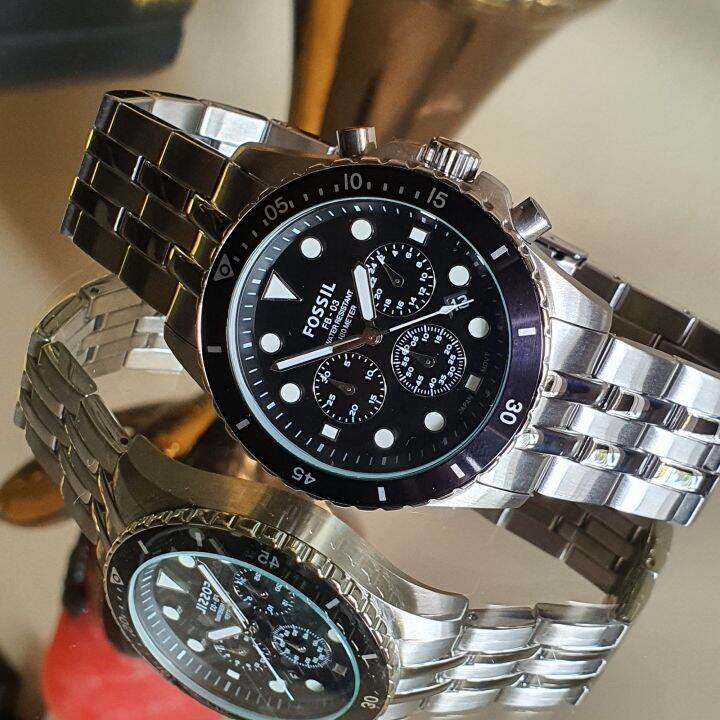 Fossil FS5837 FB-01 Chronograph Men’s Watch – Black Dial with Silver Steel Strap