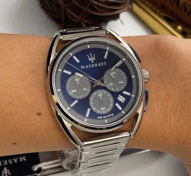 Maserati Trimarano Chronograph Blue Dial Silver Steel Strap Watch For Men - R8873632004