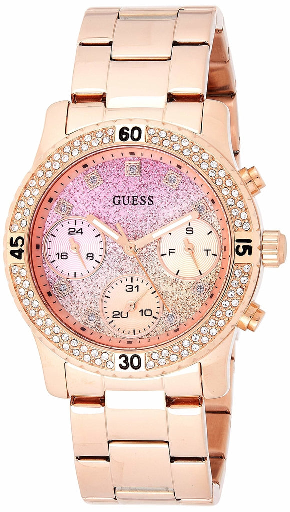 Guess Confetti Pink Dial Rose Gold Steel Strap Watch For Women - W0774L3