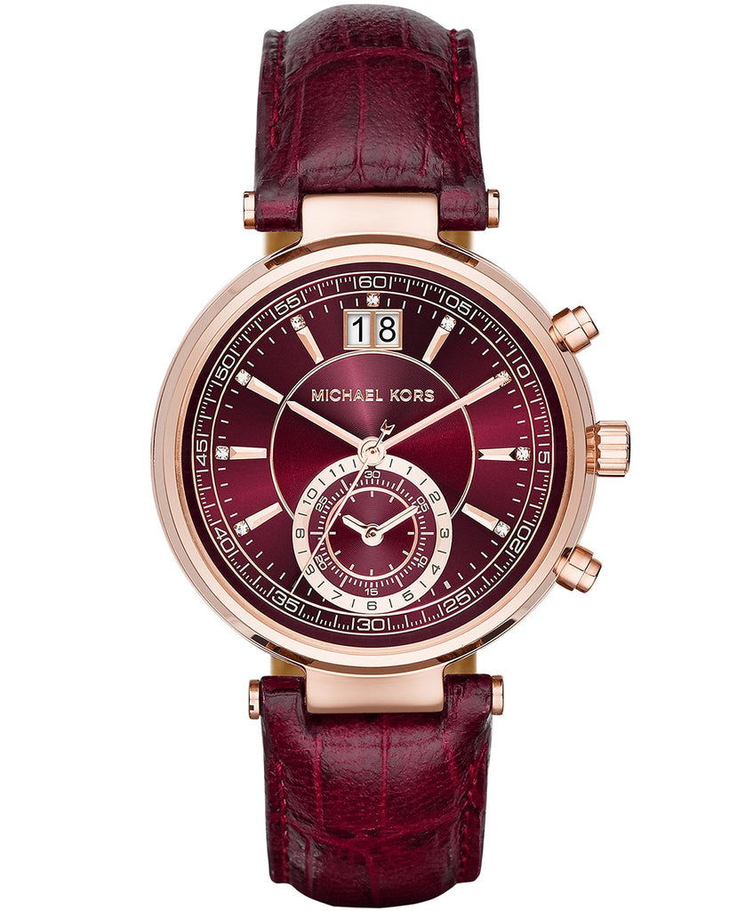 Michael Kors Sawyer Maroon Dial Maroon Leather Strap Watch for Women - MK2426