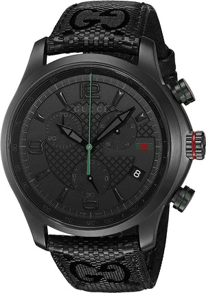 Gucci G Timeless Chronograph Black Dial Black Leather Strap Watch For Men - YA126244