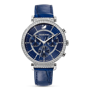 Swarovski Passage Chrono Crystal Blue Dial Blue Leather Strap Watch for Women - 5580342