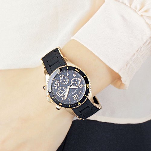 Marc Jacobs Rock Chronograph Black Dial Black Silicone Strap Watch for Women - MBM2553