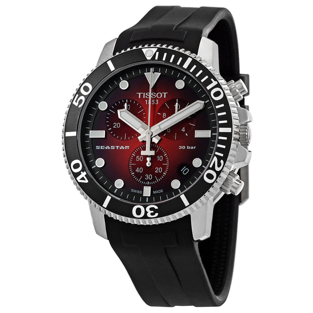 Tissot Seastar 1000 Chronograph Red Dial Black Rubber Strap Watch For Men - T120.417.17.421.00
