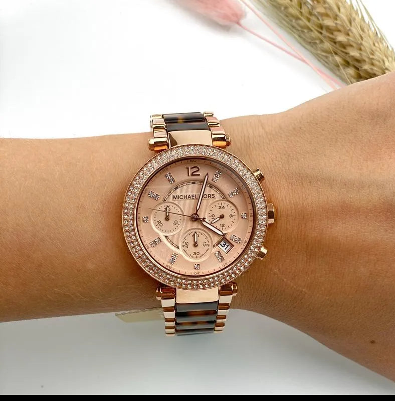 Michael Kors Parker Rose Gold Dial Two Tone Steel Strap Watch for Women - MK5538