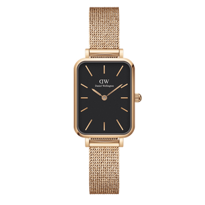 Daniel Wellington Quadro Melrose Black Dial Rose Gold Mesh Bracelet Watch For Women - DW00100432