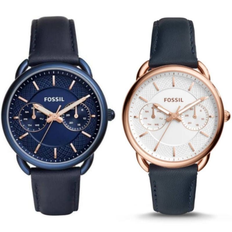 Fossil Tailor White Dial Blue Leather Strap Watch for Women - ES4260