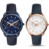 Fossil Tailor White Dial Blue Leather Strap Watch for Women - ES4260