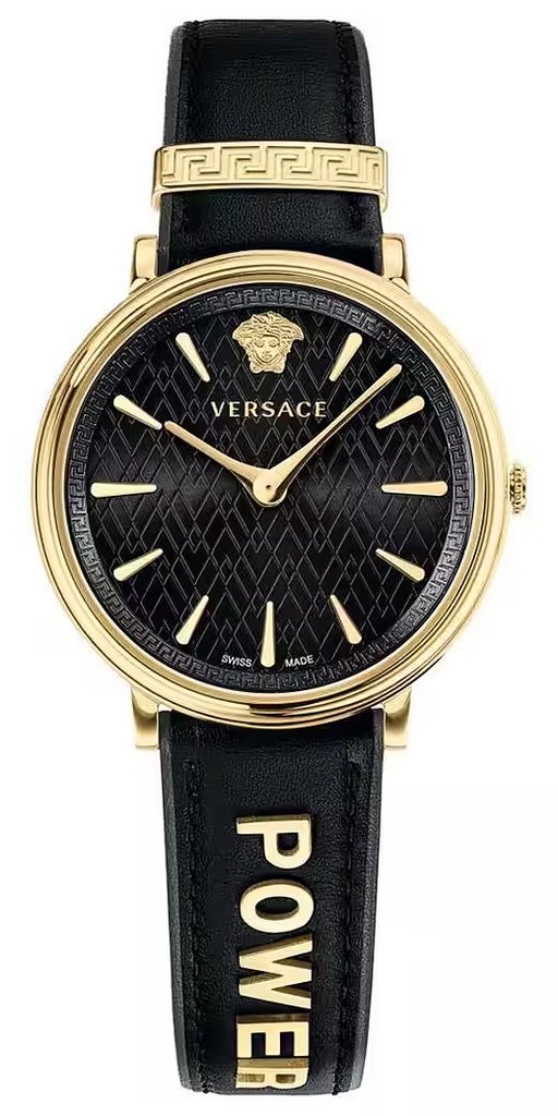 Versace V Circulus Quartz Black Dial Black Leather Strap Watch for Women - VBP12017
