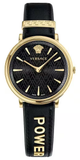 Versace V Circulus Quartz Black Dial Black Leather Strap Watch for Women - VBP12017