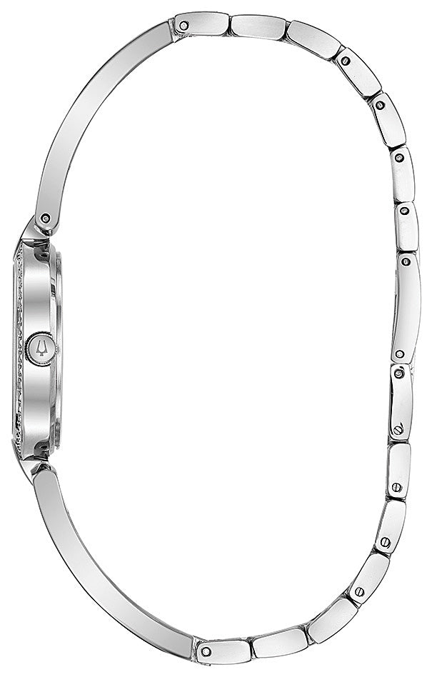 Bulova Crystal Black Mother of Pearl Dial Silver Steel Strap Watch for Women - 96L224