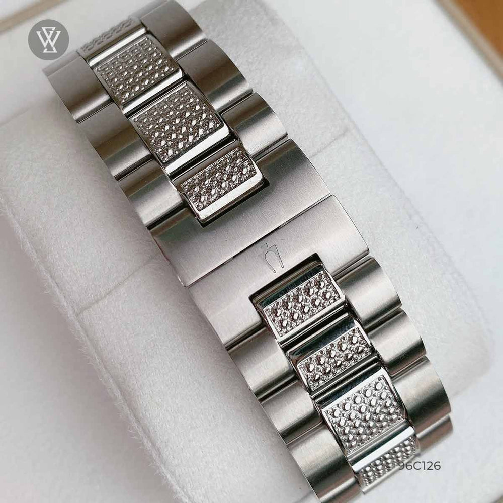 Bulova Crystal Collection Chronograph 96C126 Men's Watch – Black Dial with Two-Tone Steel Strap