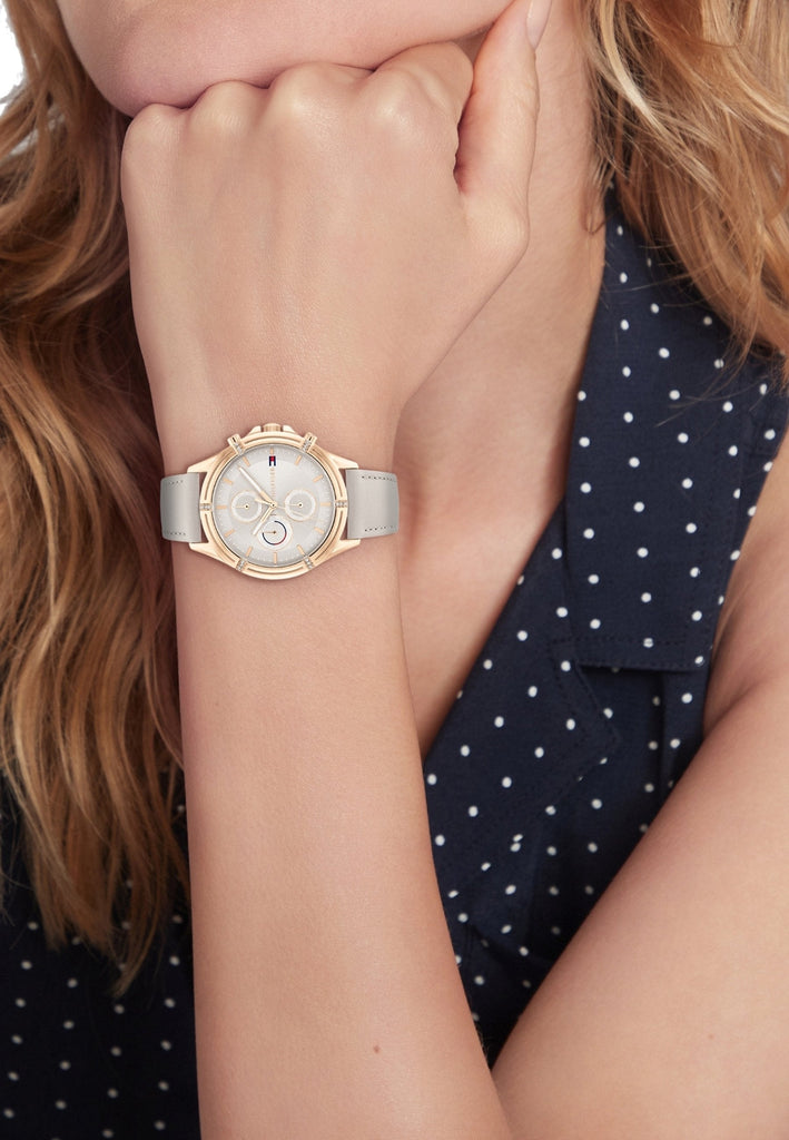 Tommy Hilfiger Angela Quartz Silver Dial Brown Leather Strap Watch for Women - 1782125