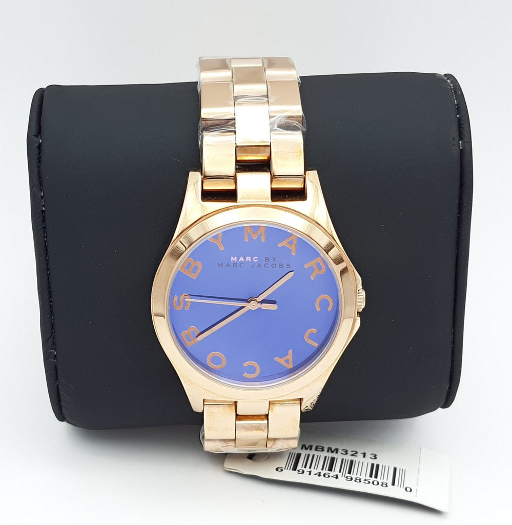 Marc Jacobs Henry Blue Dial Rose Gold Steel Strap Watch for Women - MBM3213