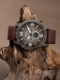 Fossil Nate Chronograph Grey Dial Brown Leather Strap Watch for Men - JR1424