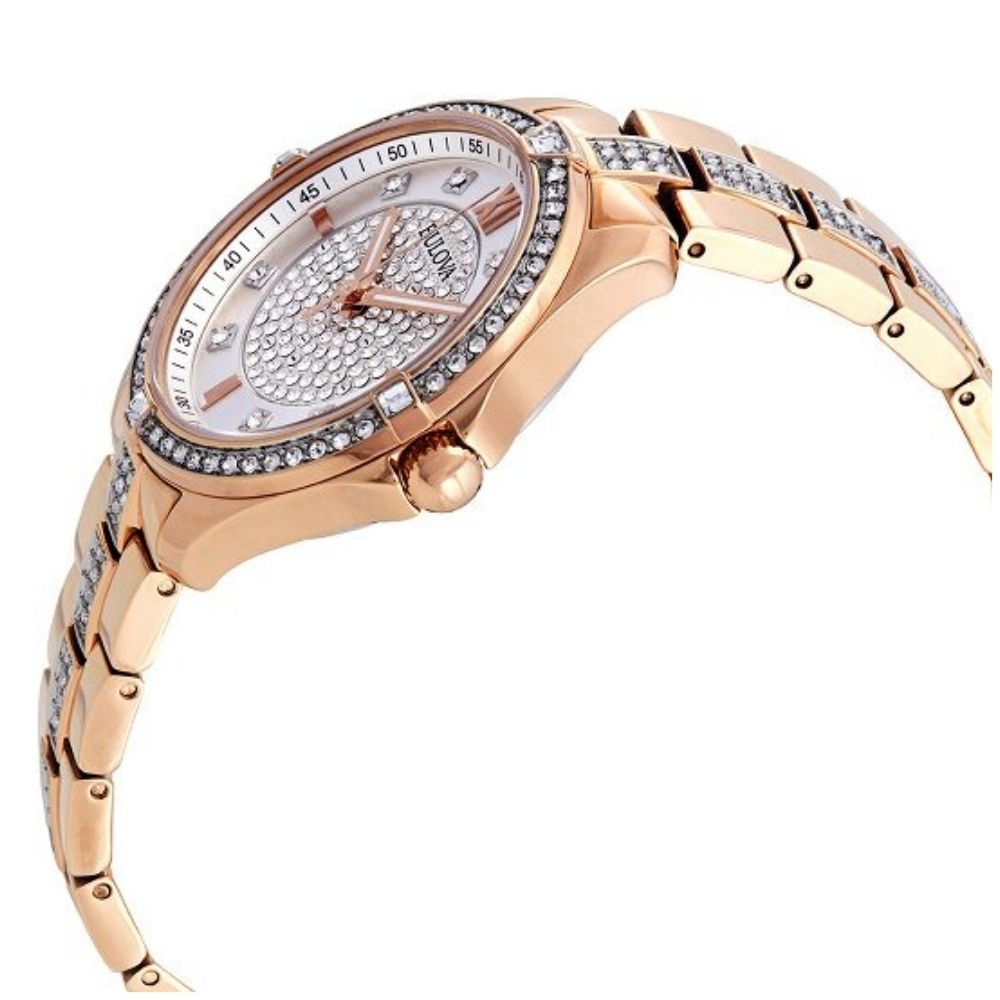 Bulova Crystal Collection Silver Dial Rose Gold Steel Strap Watch for Women - 98L229