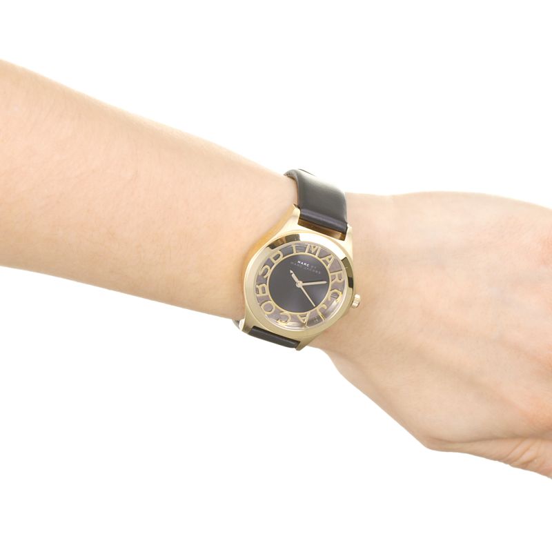 Marc Jacobs Henry Skeleton Black Dial Black Leather Strap Watch for Women - MBM1340