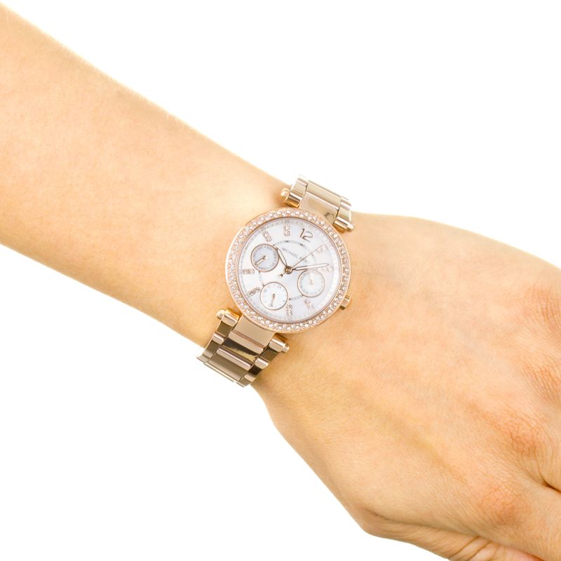 Michael Kors Parker White Dial Rose Gold Steel Strap Watch for Women - MK5616