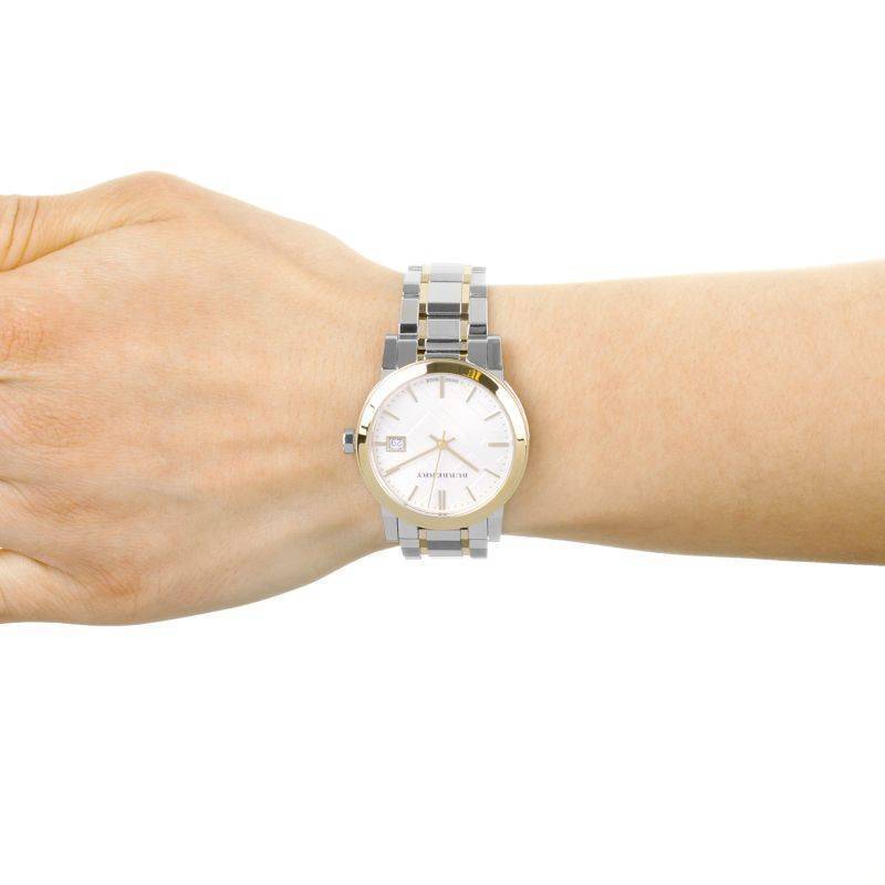 Burberry The City White Dial Two Tone Steel Strap Watch for Women - BU9115