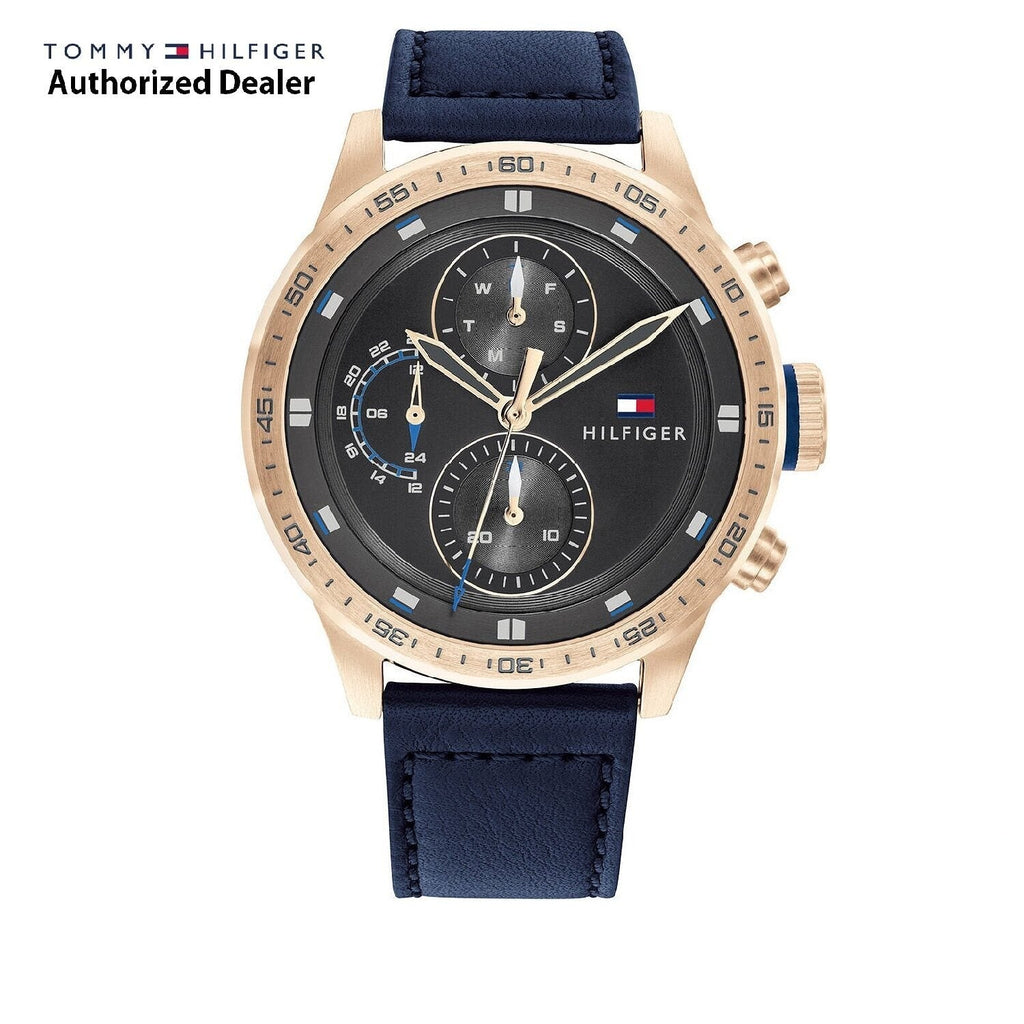 Tommy Hilfiger Trent Chronograph Grey Dial Black Leather Strap Watch For Men - 1791808