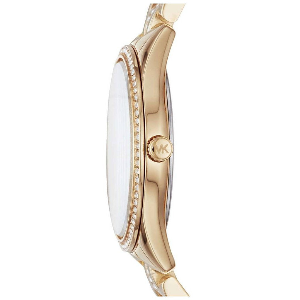 Michael Kors Lauryn Mother of Pearl White Dial Gold Steel Strap Watch for Women - MK3899