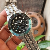 Fossil FS5827 FB-01 Chronograph Men’s Watch – Black Dial with Silver Steel Strap