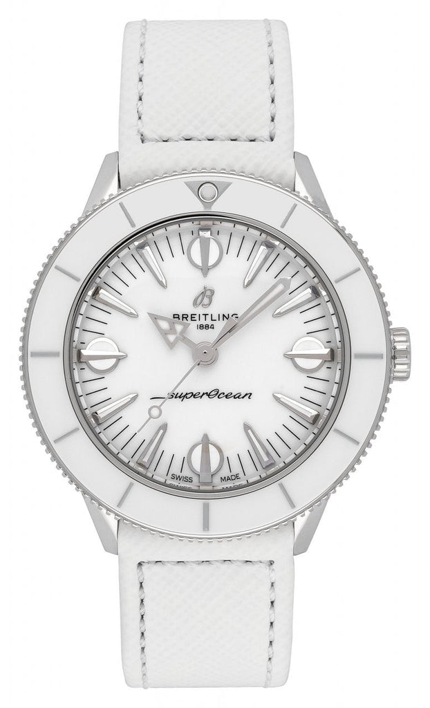 Breitling Superocean Heritage '57 Pastel Paradise White Dial White Leather Strap Watch for Women - A10340A71A1X1