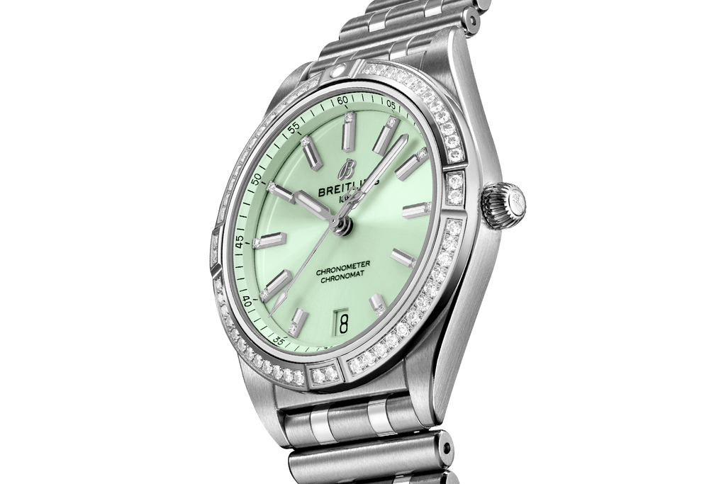 Breitling Chronomat Automatic 36 Diamonds Green Dial Two Tone Steel Strap Watch for Women - A10380591L1A1