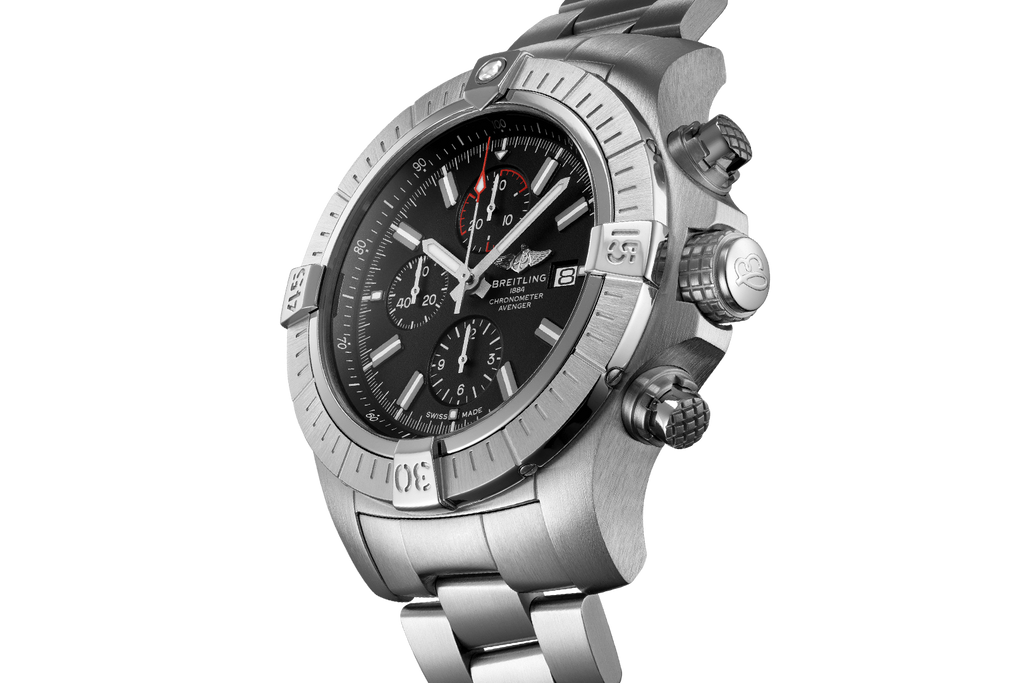 Breitling Super Avenger Chronograph 48 Black Dial Silver Steel Strap Watch for Men - A13375101B1A1